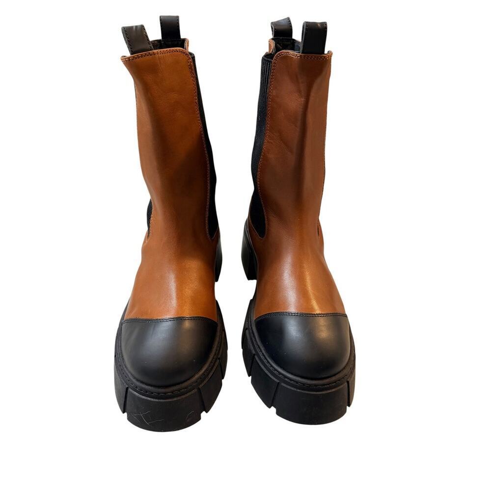 Free People Maren Mid Chelsea Boots Brown Black Leather Lug Sole Size 40 (9 US) - Picture 2 of 10